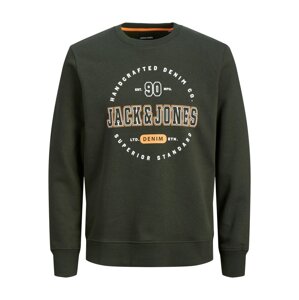 JACK & JONES Mikina 'STAMP'  tmavozelená / oranžová / biela