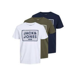 Jack & Jones Plus Tričko 'Harrison'  olivová / biela / námornícka modrá