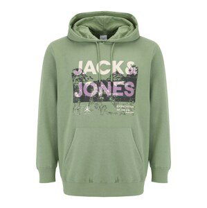 Jack & Jones Plus Mikina  zelená / fialová / čierna / biela