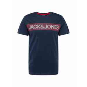 JACK & JONES Tričko  námornícka modrá / pastelovo červená / sivá