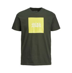 JACK & JONES Tričko  tmavozelená / žltá / biela