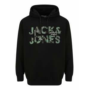 Jack & Jones Plus Mikina  čierna / biela / kaki / žltá