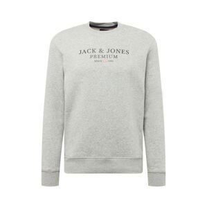 JACK & JONES Mikina 'BLUASTON'  sivá melírovaná / tmavosivá / červená / biela