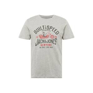 JACK & JONES Tričko 'MOTOR'  sivá / červená / čierna