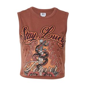 BDG Urban Outfitters Top 'STAY LUCKY'  svetlomodrá / hnedá / oranžová / čierna