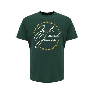 Jack & Jones Plus Tričko 'JERRYS'  tmavozelená / biela / žltá