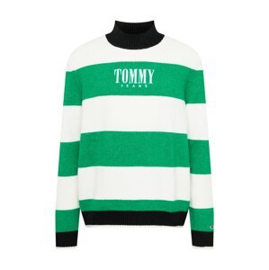 Tommy Jeans Sveter  trávovo zelená / čierna / biela