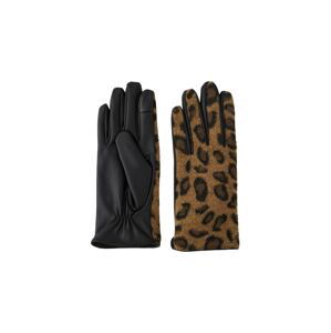 PIECES Prstové rukavice 'Leopard'  čierna / hnedá