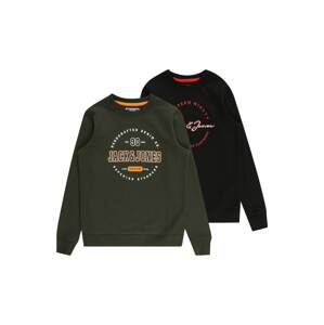 Jack & Jones Junior Mikina  tmavozelená / oranžová / čierna / biela