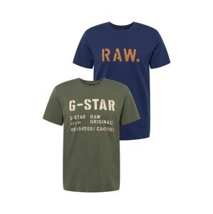 G-Star RAW Tričko  olivová / tmavomodrá / krémová / tmavooranžová