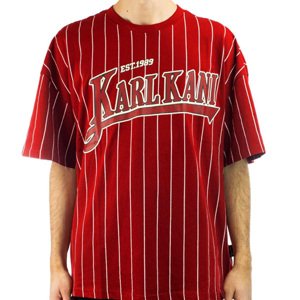 Tričko Karl Kani Trekking Boxy Pinstripe Tee Dark Red cream - XL