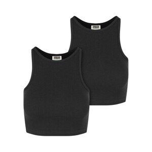 Urban Classics Ladies Organic Cropped Rib Top 2-Pack black/black - XS