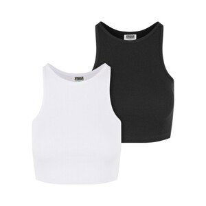 Urban Classics Ladies Organic Cropped Rib Top 2-Pack white+black - L