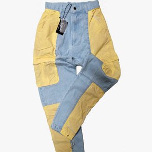 Nohavice Karl Kani Signature Patchwork Cargo Pants light blue/light sand - 2XL