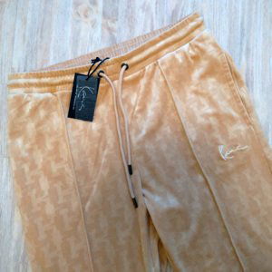 Velúrové tepláky Karl Kani Small Signature Monogram Velvet Pants sand - L