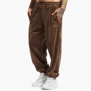 Velúrové tepláky Karl Kani Small Signature Velvet Pants Brown - M