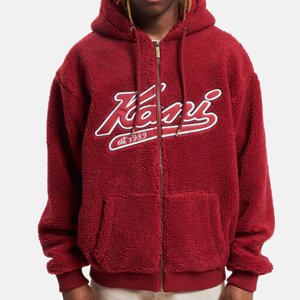 Mikina Karl Kani Varsity Teddy Full Zip Hoodie dark red - 2XL