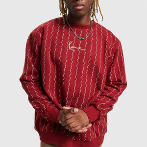 Sveter Karl Kani Small Signature Ziczac Pinstripe Crewneck dark red/off white - M