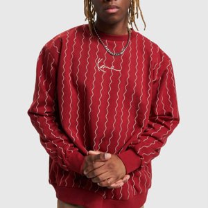 Sveter Karl Kani Small Signature Ziczac Pinstripe Crewneck dark red/off white - S