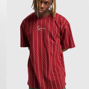 Tričko Karl Kani Small Signature Ziczac Pinstripe Tee dark red/off white - XL