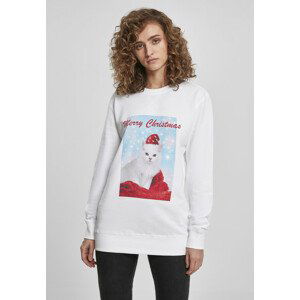 Mr. Tee Ladies Merry Christmas Cat Crewneck white - S