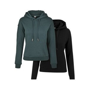 Urban Classics Ladies Hoody 2-Pack black+bottlegreen - XS