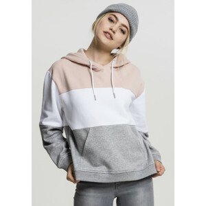 Urban Classics Ladies Oversize 3-Tone Hoody light rose/white/grey - XS