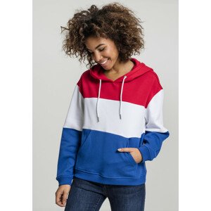 Urban Classics Ladies Oversize 3-Tone Hoody fire red/white/royal - S