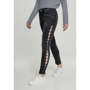 Urban Classics Ladies Denim Lace Up Skinny Pants black washed - 26