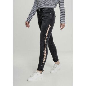 Urban Classics Ladies Denim Lace Up Skinny Pants black washed - 28