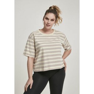 Urban Classics Ladies Short Multicolor Stripe Tee sand/black/white/firered - XS