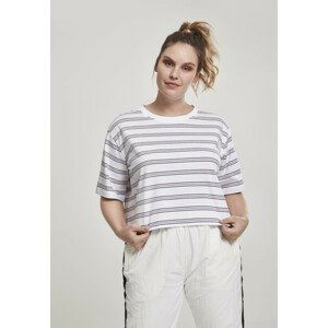 Urban Classics Ladies Short Multicolor Stripe Tee white/black/skyblue/firered - XL