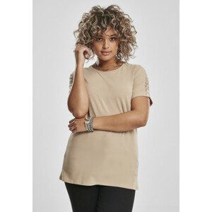 Urban Classics Ladies Lace Shoulder Striped Tee warm sand - XL