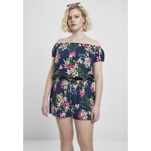 Urban Classics Ladies AOP Off Shoulder Short Jumpsuit blue flower - XS