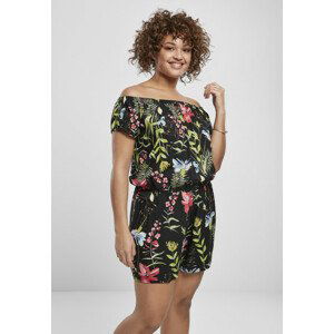 Urban Classics Ladies AOP Off Shoulder Short Jumpsuit black flower - 4XL