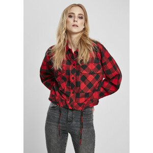 Urban Classics Ladies Short Oversized Check Shirt black/red - L