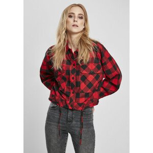 Urban Classics Ladies Short Oversized Check Shirt black/red - XXL