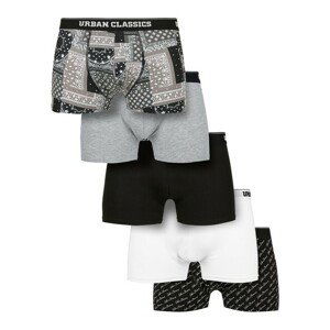 Urban Classics Organic Boxer Shorts 5-Pack bndn gry+gry+blk+wht+scrpt blk - XL