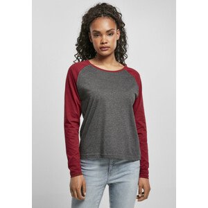 Urban Classics Ladies Contrast Raglan Longsleeve charcoal/burgundy - 3XL