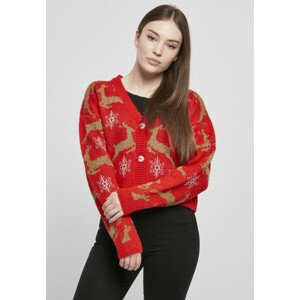 Urban Classics Ladies Short Oversized Christmas Cardigan red/gold - 4XL