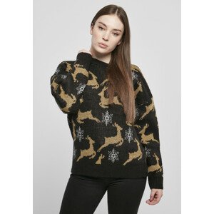 Urban Classics Ladies Oversized Christmas Sweater black/gold - 5XL