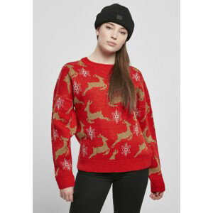 Urban Classics Ladies Oversized Christmas Sweater red/gold - 3XL