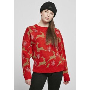 Urban Classics Ladies Oversized Christmas Sweater red/gold - XXL
