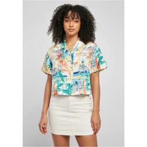 Urban Classics Ladies AOP Satin Resort Shirt softyellowvacation - 5XL