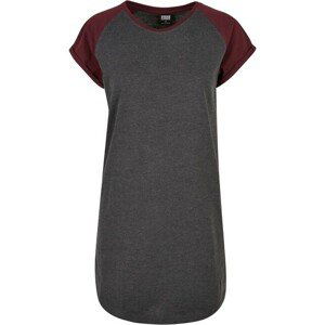 Urban Classics Ladies Contrast Raglan Tee Dress charcoal/redwine - L