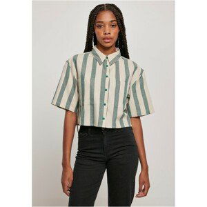 Urban Classics Ladies Short Oversized Stripe Shirt greenlancer/softseagrass - L