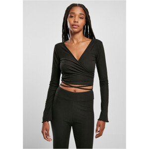 Urban Classics Ladies Cropped Rib Wrapped Longsleeve black - 3XL