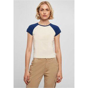 Urban Classics Ladies Organic Stretch Short Retro Baseball Tee whitesand/spaceblue - XS