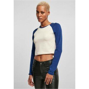 Urban Classics Ladies Organic Cropped Retro Baseball Longsleeve whitesand/spaceblue - 5XL