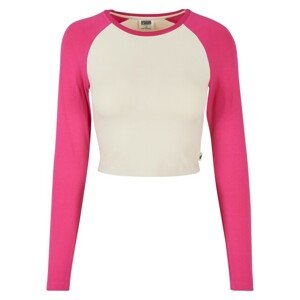 Urban Classics Ladies Organic Cropped Retro Baseball Longsleeve whitesand/hibiskus pink - 4XL